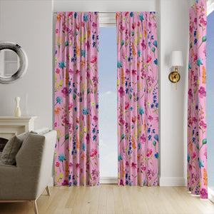 Willowy Wildflower Pink Floral Window Curtains