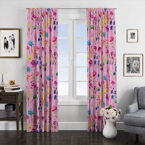 Willowy Wildflower Pink Floral Window Curtains