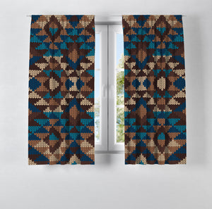 Southwest Brown and Blue Window Curtains
