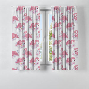 Sweet Pink Flamingo Window Curtains