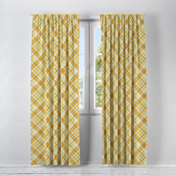 Yellow Wheat Plaid Country Window Curtains