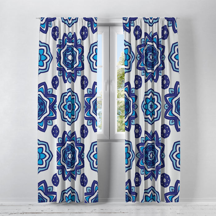 Blue Mandala Boho Window Curtains
