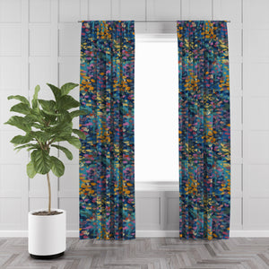 Blue Boho Abstract Window Curtains