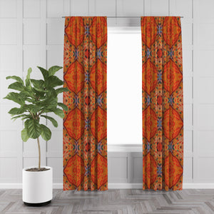 Orange Boho Batik Window Curtains
