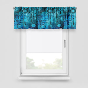 Steampunk Window Curtains Ocean Blue, Custom Valances, Sheers, Lined Curtain Options