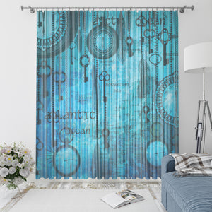 Steampunk Window Curtains Ocean Blue, Custom Valances, Sheers, Lined Curtain Options