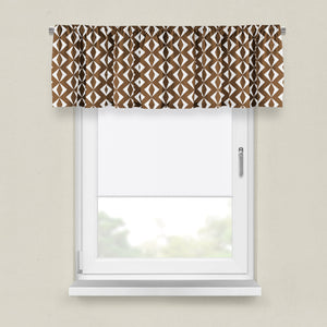 Window Curtains Mid Century Modern Diamond Pattern Brown and White