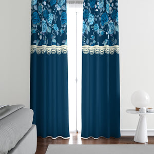 Deep Teal Roses Window Curtains Cottage Chic Floral