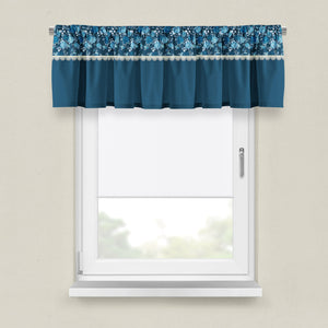 Deep Teal Roses Window Curtains Cottage Chic Floral