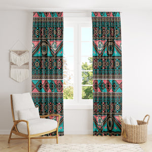 Window Curtains Boho Turquoise Tribal Pattern