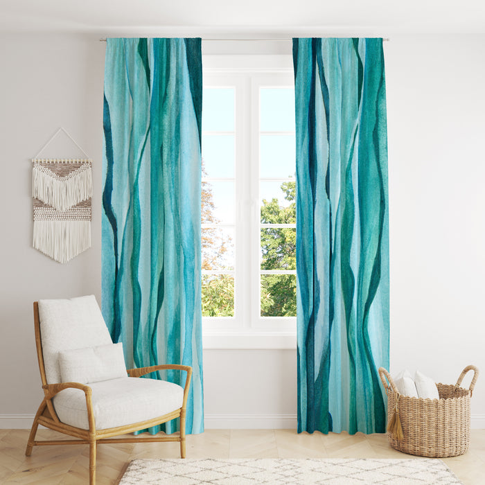 Window Curtains Boho Turquoise Watercolor