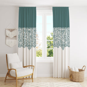Window Curtains Sage and White Faux Lace