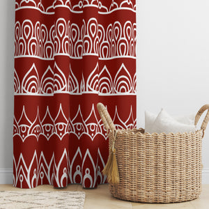 Window Curtains Red and White Boho