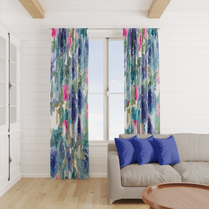 Watercolor Blue Floral Window Curtains