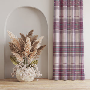  Mauve Floral and Plaid Shabby Cottage Window Curtains