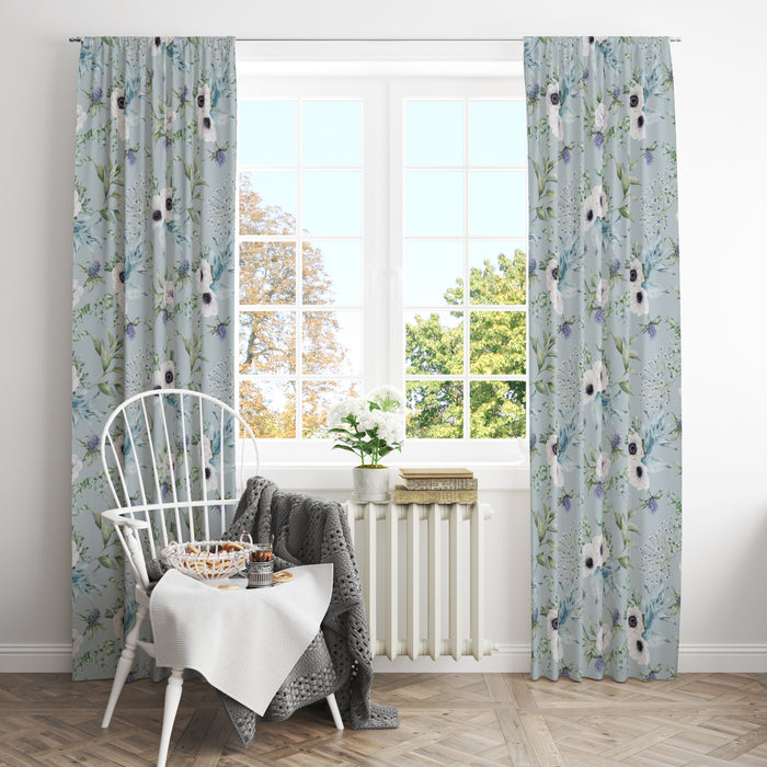 Blue Farmhouse Floral Window Curtains
