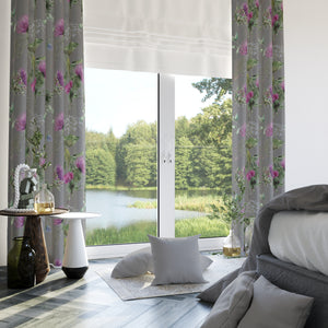 Gray Thistle Floral Window Curtains