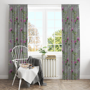 Gray Thistle Floral Window Curtains