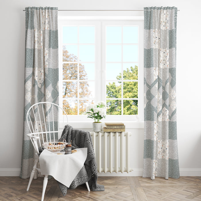 Quilt Pattern Window Curtains Optional Sizes Custom Curtains Sage and Gray