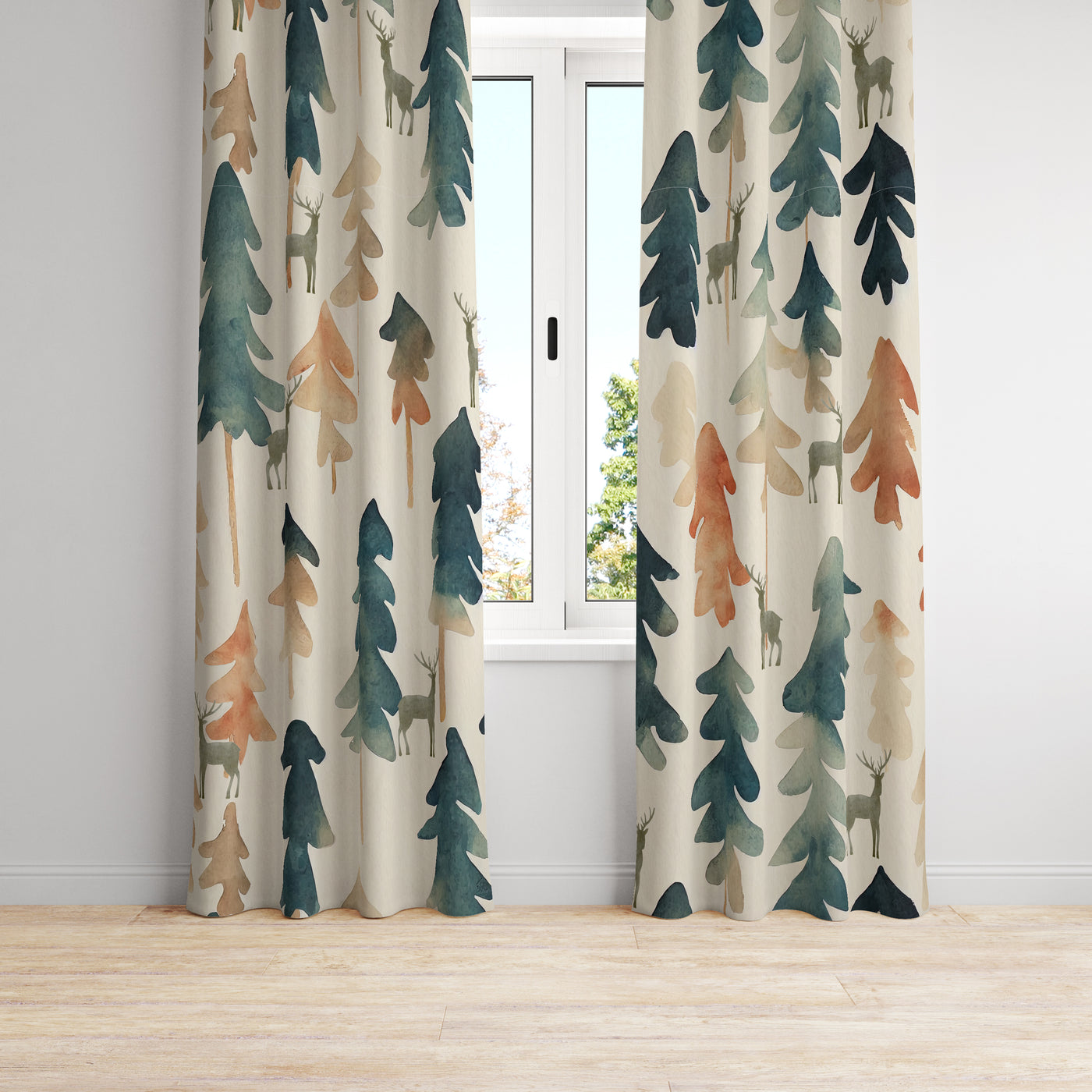 Rustic Lodge Window Curtains Trees And Deer Folk N Funky