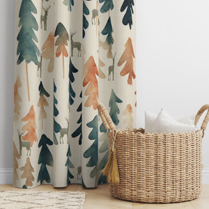 Rustic Lodge Window Curtains Trees and Deer