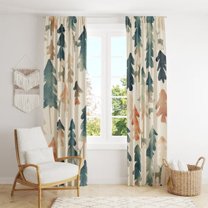 Rustic Lodge Window Curtains Trees and Deer