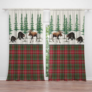 Plaid Window Curtains Rustic Lodge Bear and Moose