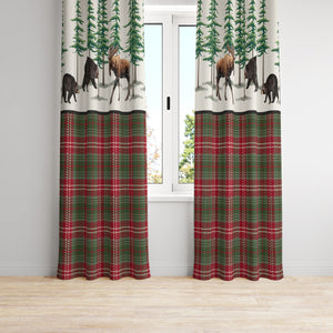 Plaid Window Curtains Rustic Lodge Bear and Moose