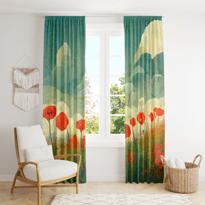 Painted Poppy Floral Window Curtains