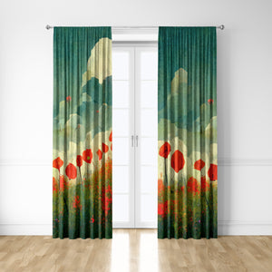 Painted Poppy Floral Window Curtains