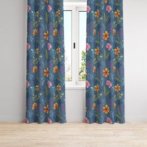Cornflower Blue Wildflower Window Curtains