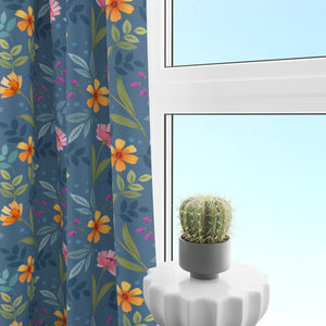 Cornflower Blue Wildflower Window Curtains