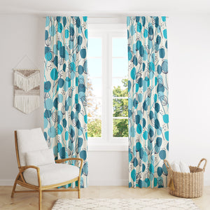 Modern Foliage Window Curtains Teal and White Branches