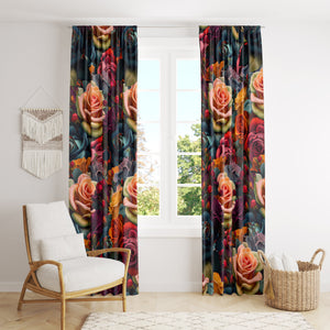 Cabin Roses Window Curtains Romantic Vintage Floral Pattern