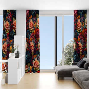 Cabin Roses Window Curtains Romantic Vintage Floral Pattern