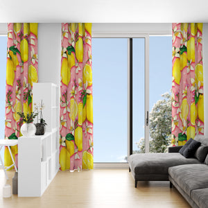 Kitsch Lemon Window Curtains Yellow and Pink Fruit Curtains