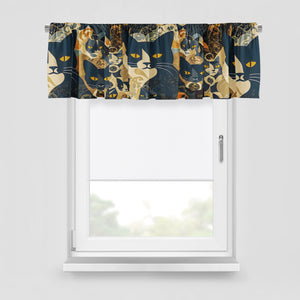 Abstract Cats Black Window Curtains