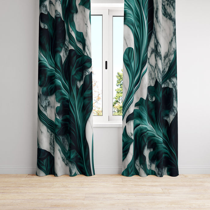 Green Marbled Abstract Window Curtains