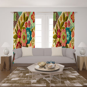 Floral Patchwork Pattern Window Curtains Custom Size Available