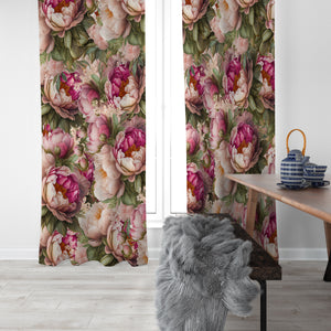 Pink Peony Floral Window Curtains Custom Size Available