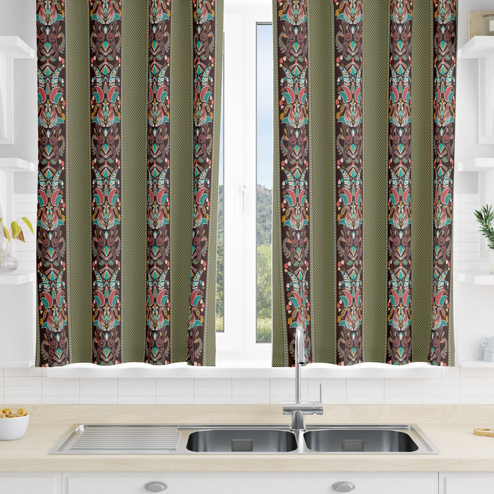 Sage and Brown Boho Window Curtains Custom Size Available