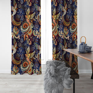 Paisley Floral With Birds Window Curtains Custom Size Available
