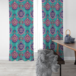 Turquoise and Pink Paisley Window Curtains Custom Size Available Window Curtains Custom Size Available
