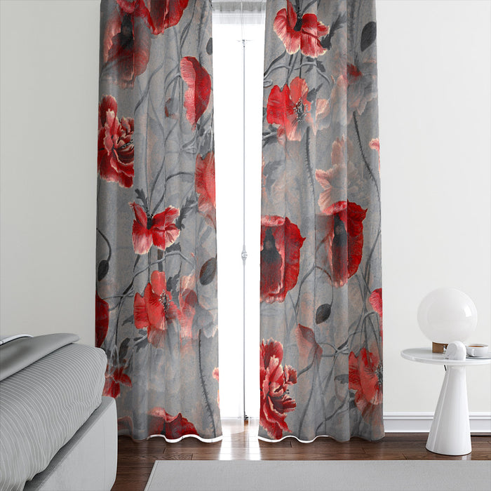 Graysky Poppy Floral Window Curtains