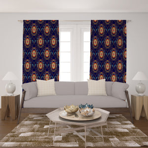 Navy Floral Pattern Window Curtains Custom Size Available 