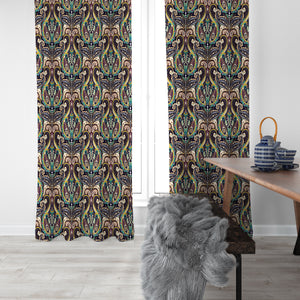 Brown Paisley Damask Pattern Window Curtains Custom Size Available