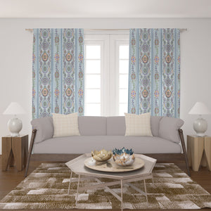 Pale Blue Boho Pattern Window Curtains Custom Size Available