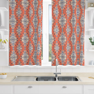 Coral and Blue Boho Pattern Window Curtains Custom Size Available