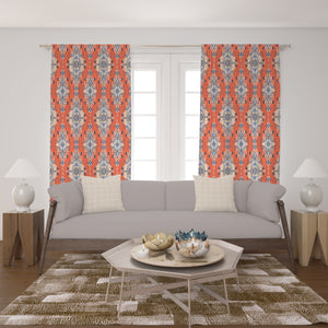 Coral and Blue Boho Pattern Window Curtains Custom Size Available