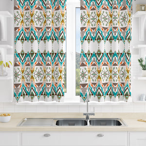 Green and White Southwest Pattern Window Curtains Custom Size Available
